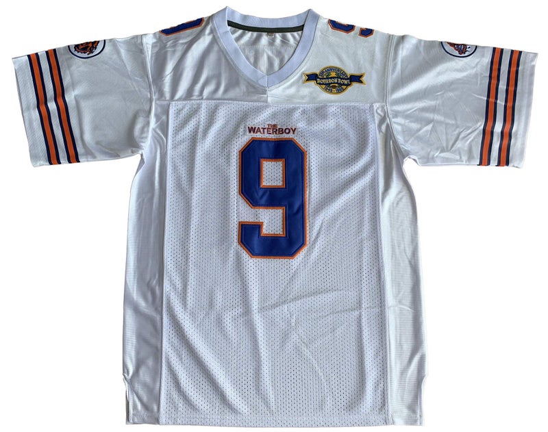 MESOSPERO The Waterboy #9 Bobby Boucher Adam Sandler 50th Anniversary Movie Mud Dogs Bourbon Bowl Football Jersey (White, X-Large) - Image 1